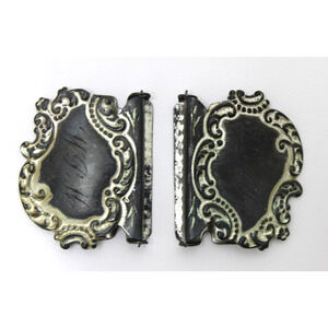 Antique Sterling Silver Suspender Clips Pair Monogram HPM Victorian Edwardian